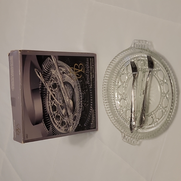 ROYAL BRIGHTON Crystal Glass Condiment Dish Serving Dish Serving Forks Vtg - Picture 1 of 8